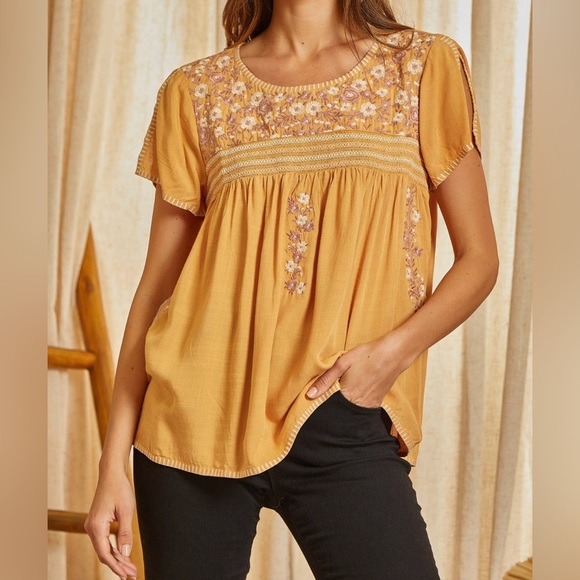 Savanna Jane Tops - Savanna Jane Split Embroidery Sleeve Flowy Blouse Size 1X NWT